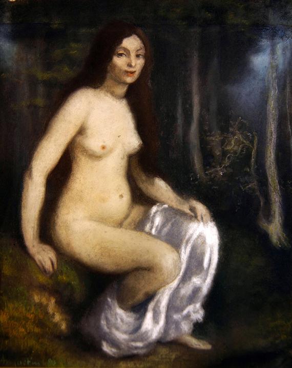 Young woman seated in a forest by Louis emile Anquetin,A3(16x12")Poster