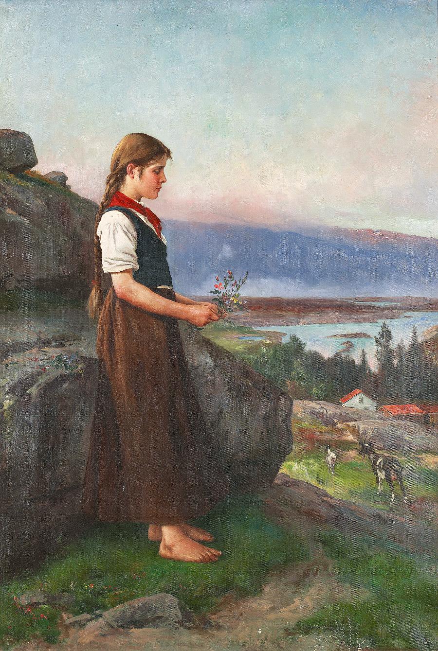Girl with Flower Bouquet by Axel Hjalmar Ender,A3(16x12")Poster