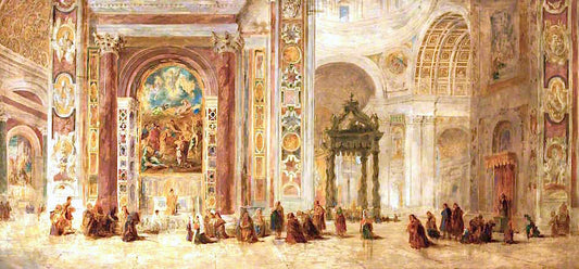 Interior of St Peter's Basilica, Rome, vintage artwork by John Scarlett Davis, A3 (16x12") Poster Print