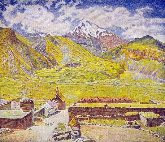 Georgia. The Kazbek Mountain and Village by Ilya Mashkov,16x12(A3) Poster