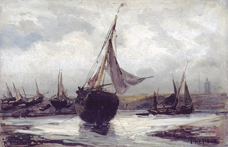 Boats in Treport, vintage artwork by Alexei Bogoliubov, 12x8" (A4) Poster