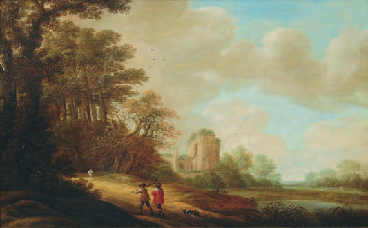 Landscape with Church Ruin, vintage artwork by Pieter Jansz. van Asch, 12x8" (A4) Poster