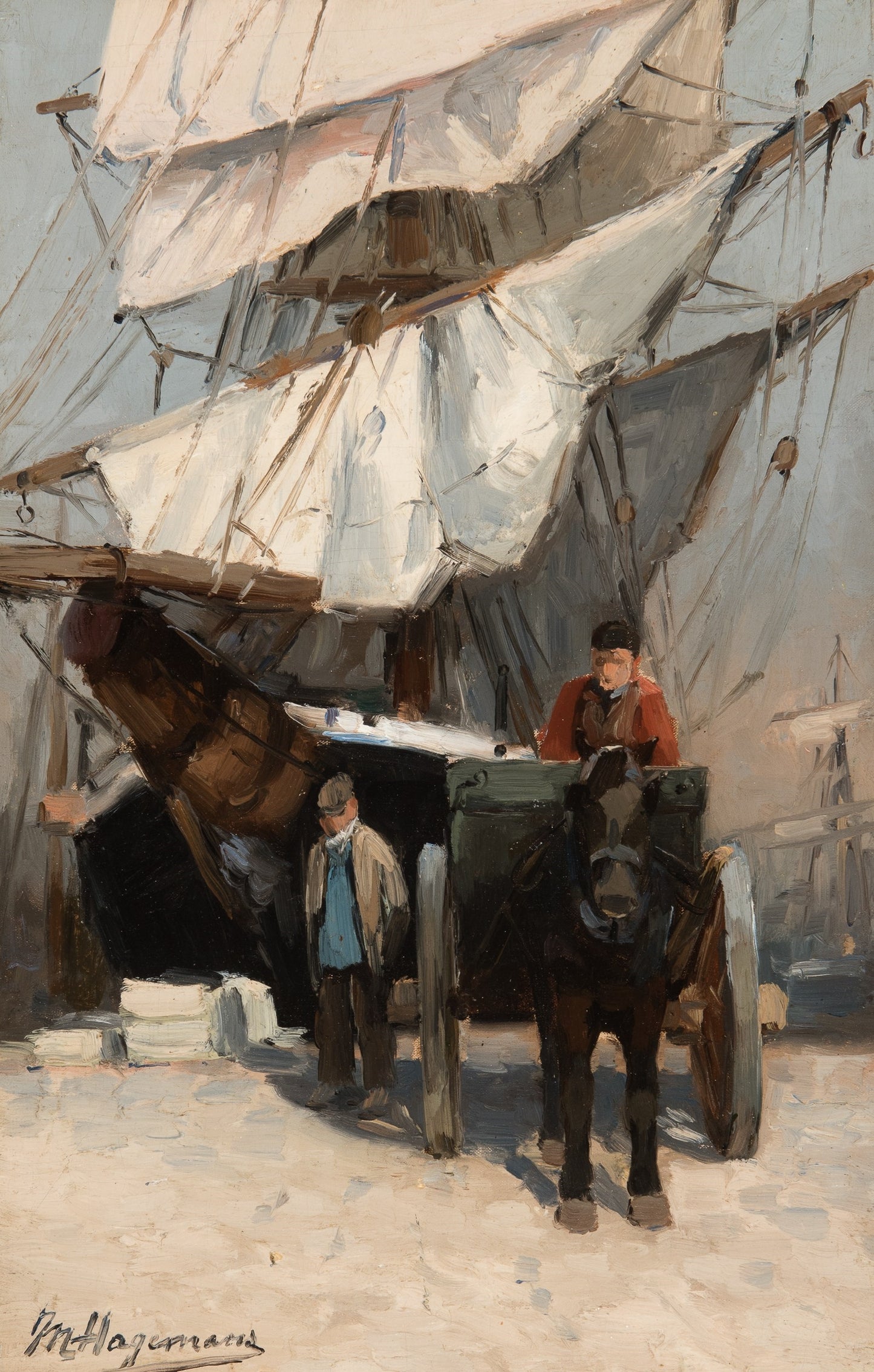 On the Quay, vintage artwork by Maurice Hagemans, 12x8" (A4) Poster