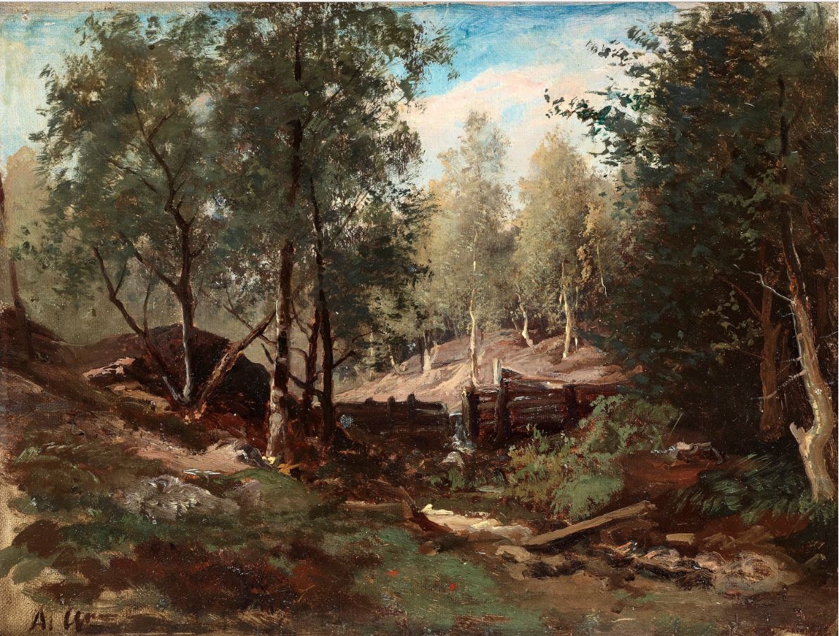 Forest Landscape with Gate, vintage artwork by Alfred Wahlberg, 12x8" (A4) Poster