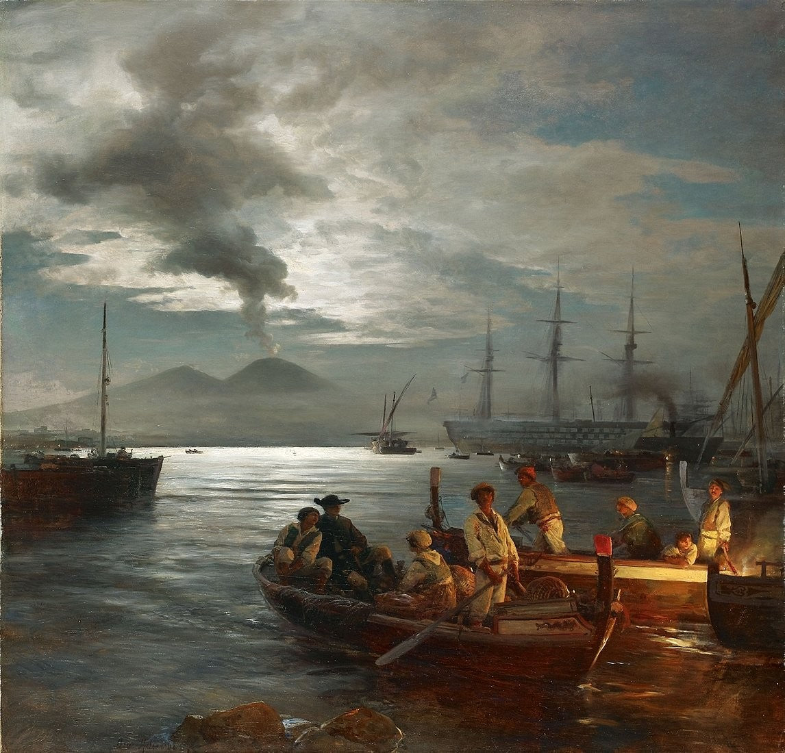 Fisher at the Gulf of Naples, vintage artwork by Oswald Achenbach, 12x8" (A4) Poster
