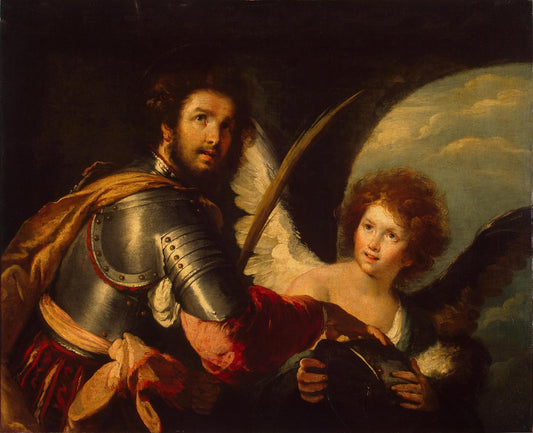Saint Secundus and the Angel, vintage artwork by Bernardo Strozzi, 12x8" (A4) Poster