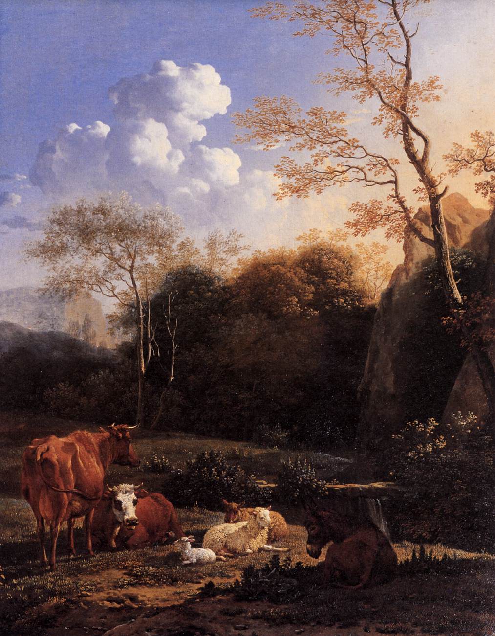 Cows and Sheep by  a Stream, vintage artwork by Carel Dujardin, 12x8" (A4) Poster