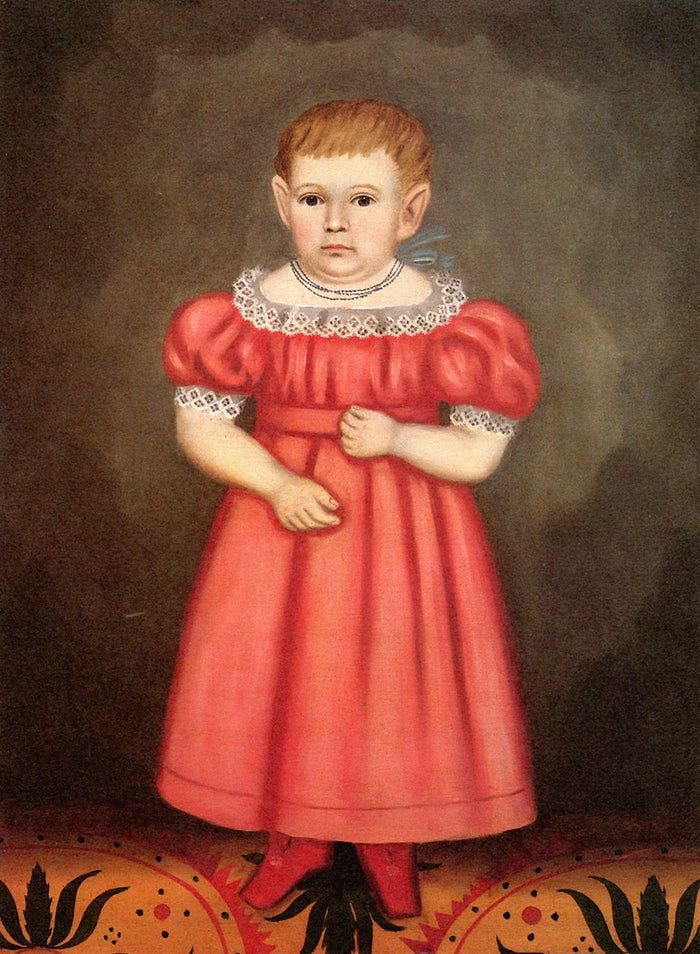 Young Girl in Pink Dress, vintage artwork by Erastus Salisbury Field, A3 (16x12