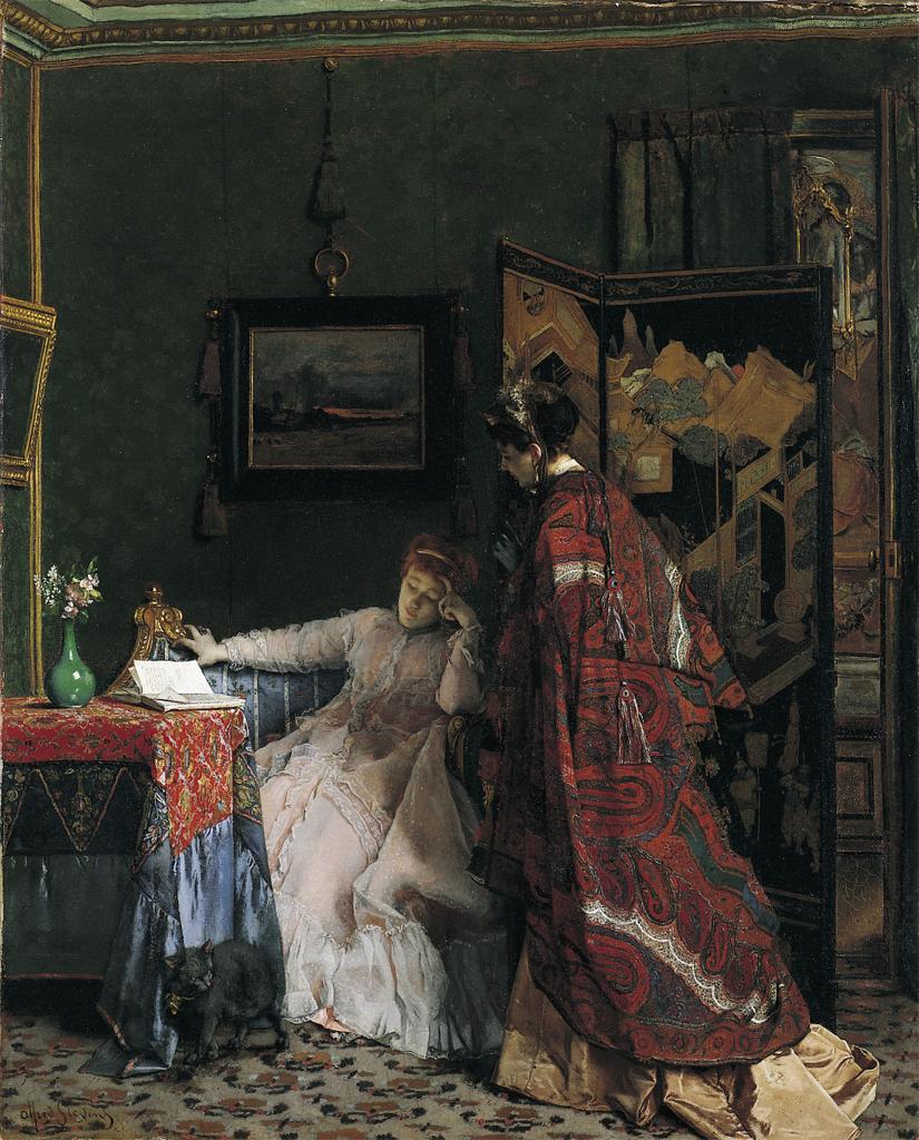 La Visite (The Visit), vintage artwork by Alfred Émile Leopold Stevens, 12x8" (A4) Poster