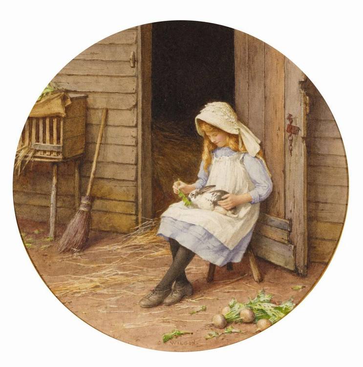 Feeding the Rabbit, vintage artwork by Charles Edward Wilson, 12x8" (A4) Poster