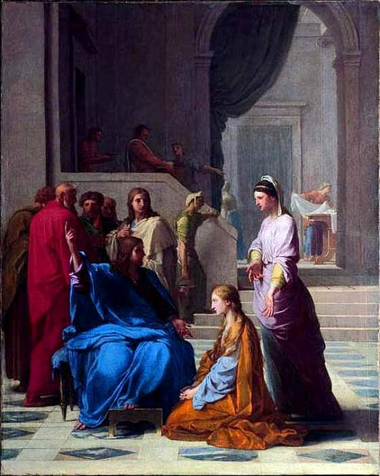 Christ at the House of Martha and Mary, vintage artwork by Eustache Le Sueur, 12x8" (A4) Poster