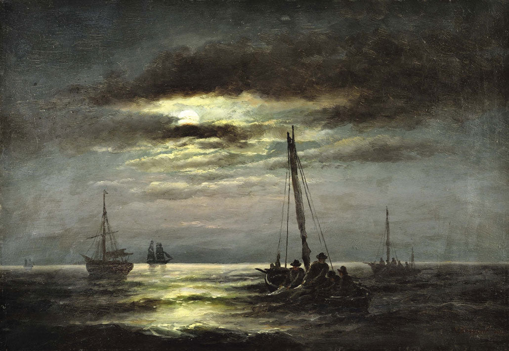 The Neva River in the Moonlight, vintage artwork by Karl Beggrov, A3 (16x12") Poster Print