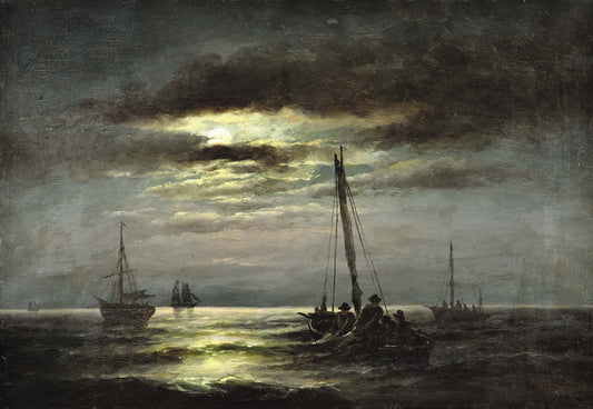 The Neva River in the Moonlight, vintage artwork by Karl Beggrov, A3 (16x12") Poster Print