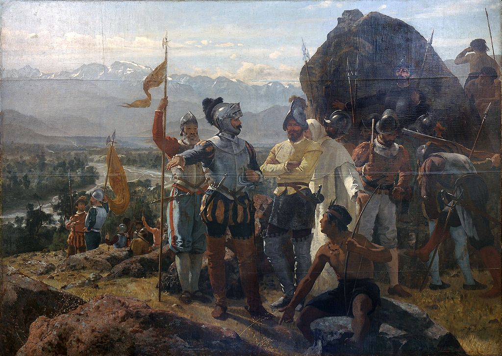 The Foundation of Santiago, vintage artwork by Pedro Lira, 12x8" (A4) Poster