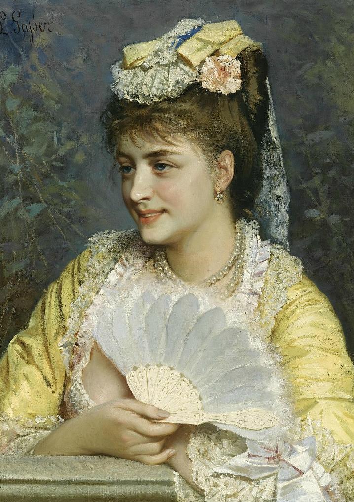 An Elegant Lady Holding a Fan, vintage artwork by Leonardo Gasser, 12x8" (A4) Poster