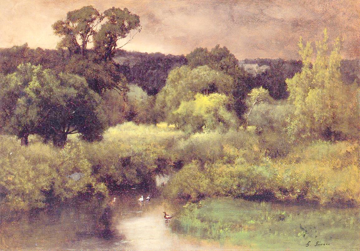 A Gray, Lowery Day, vintage artwork by George Inness, 12x8" (A4) Poster