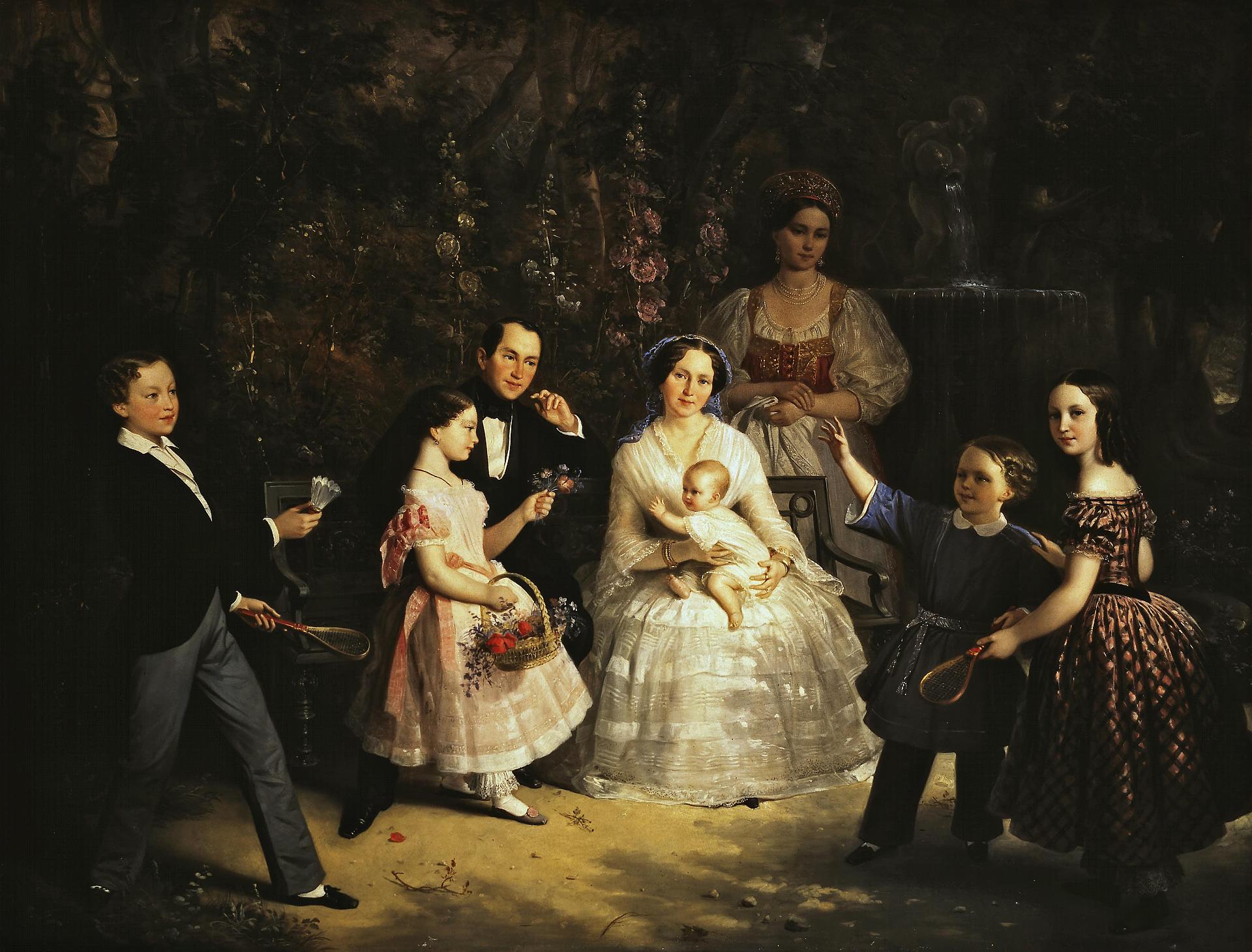 Portrait of the Family of I.P.Lesnikov, vintage artwork by Sergei Zaryanko, A3 (16x12") Poster Print