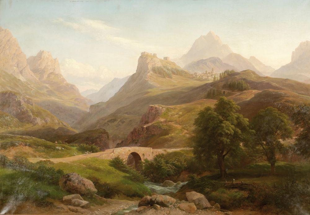 View of Pieve di Cadore, vintage artwork by Carl Maria Nicolaus Hummel, A3 (16x12") Poster Print