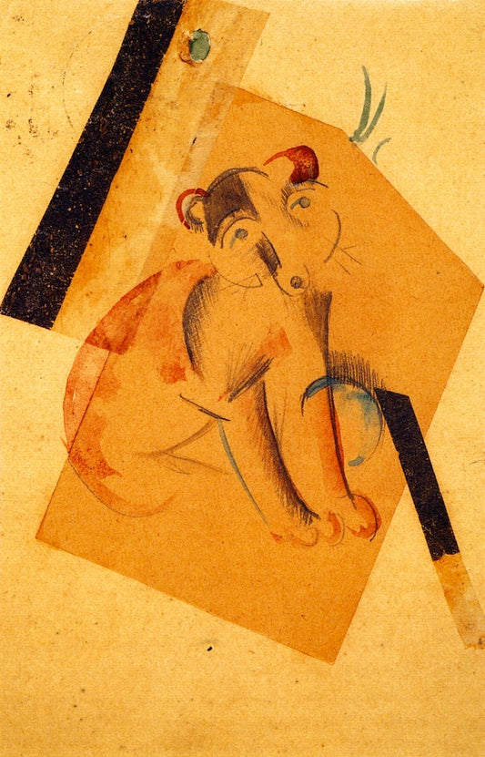 Dog in Expectation, vintage artwork by Franz Marc, 12x8" (A4) Poster
