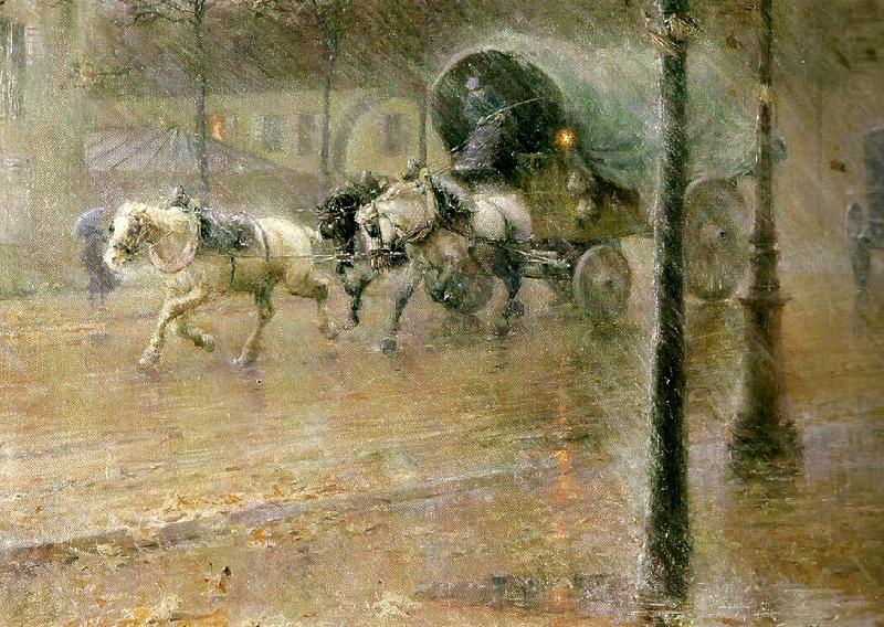 In the Rain, Paris, vintage artwork by Nils Kreuger, 12x8" (A4) Poster