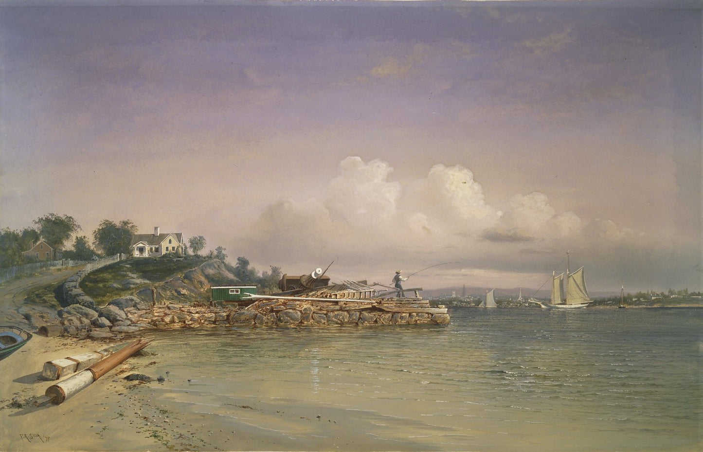 View near New London, Connecticut, vintage artwork by Francis A. Silva, 12x8" (A4) Poster