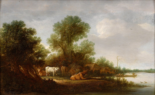 Haarlem River Landscape with Grazing Cattle, vintage artwork by Salomon van Ruysdael, 12x8" (A4) Poster