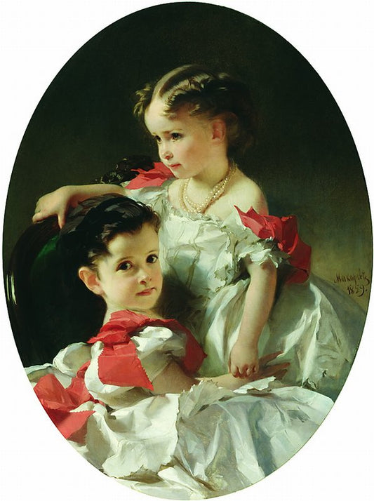Portrait of Maria and Sofia Perovsky, vintage artwork by Ivan Makarov, 12x8" (A4) Poster