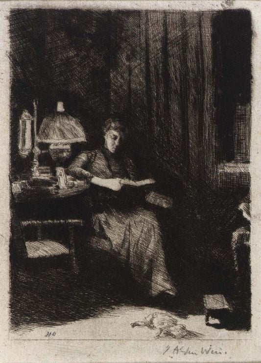 The Evening Lamp, vintage artwork by Julian Alden Weir, 12x8" (A4) Poster