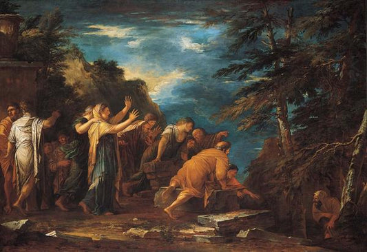 Pythagoras Emerging from the Underworld, vintage artwork by Salvator Rosa, 12x8" (A4) Poster