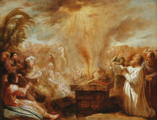 The Sacrifice of Elijah Before the Priests of Baal, vintage artwork by Domenico Fetti, 12x8" (A4) Poster