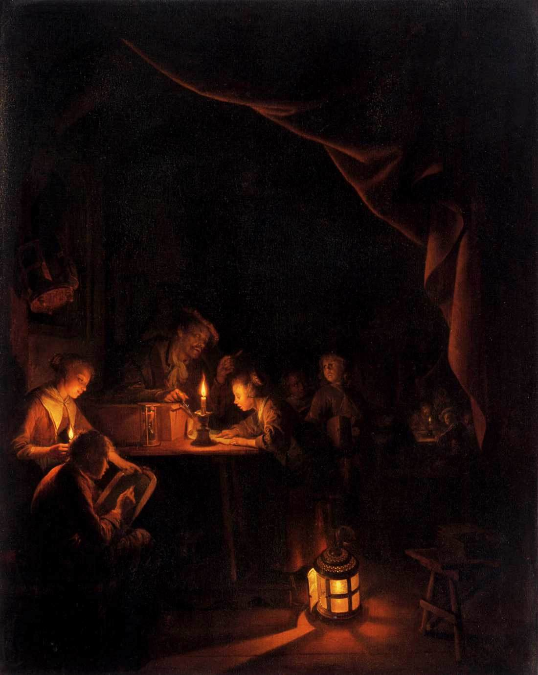 The Night School, vintage artwork by Gerrit Dou, 12x8" (A4) Poster