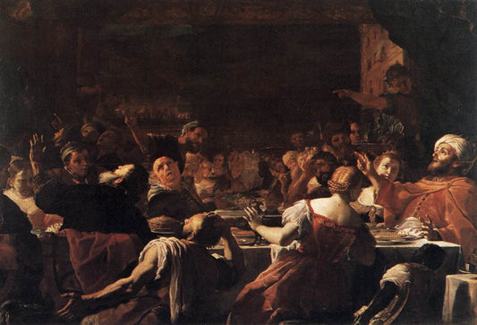 Absalom's Feast, vintage artwork by Mattia Preti, 12x8" (A4) Poster