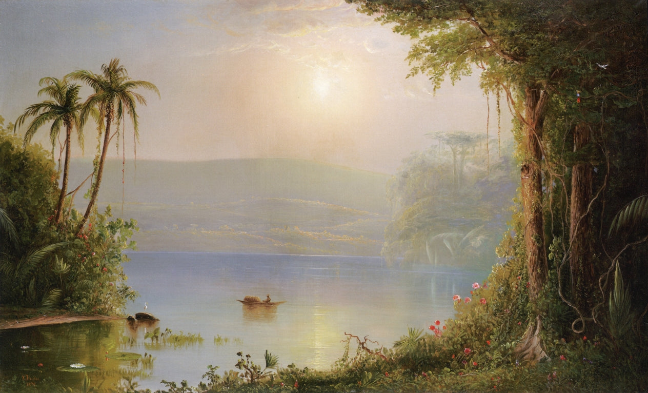 Tropical River Landscape, vintage artwork by Norton Bush, 12x8" (A4) Poster