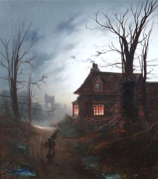 A country house by  moonlight, vintage artwork by Wilfred Jenkins, 12x8" (A4) Poster