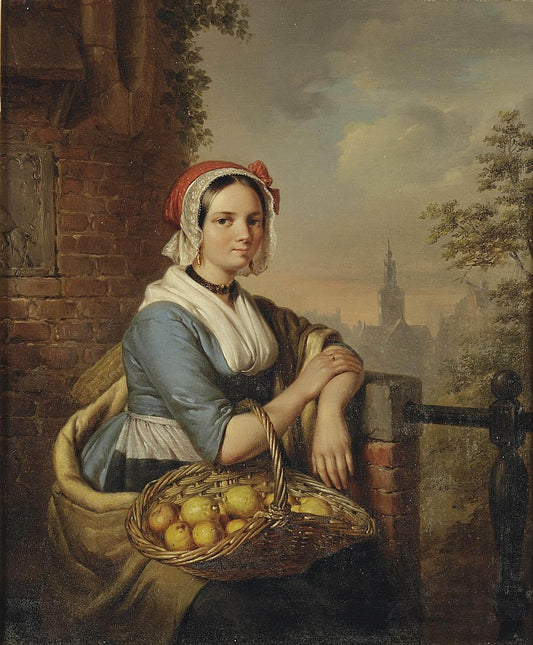 A woman carrying a basket of fruit, vintage artwork by Elisabeth Alida Haanen, A3 (16x12") Poster Print