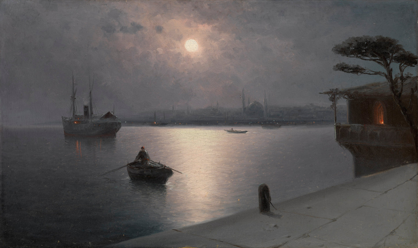 Moonlit Sea Shore by Kharlampy Kostandi,A3(16x12")Poster