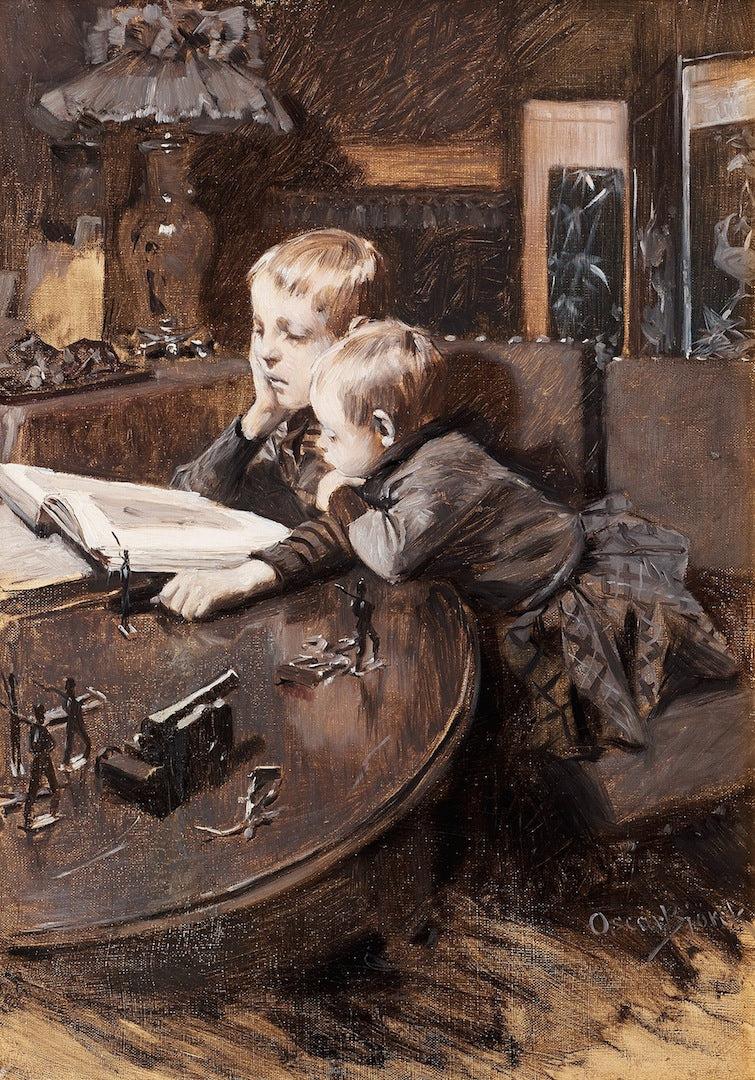 Children Reading by Oscar Gustaf Bjorck,A3(16x12")Poster