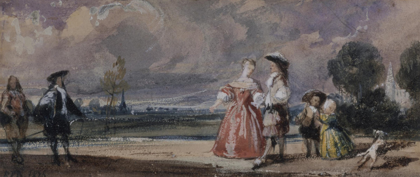 Figures Meeting on a Terrace, vintage artwork by Richard Parkes Bonington, A3 (16x12") Poster Print