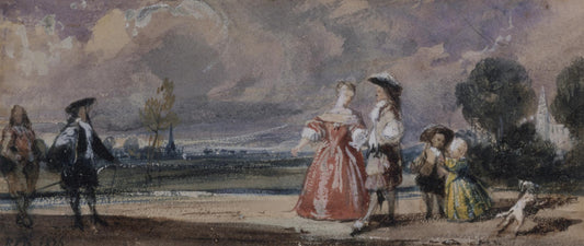 Figures Meeting on a Terrace, vintage artwork by Richard Parkes Bonington, A3 (16x12") Poster Print