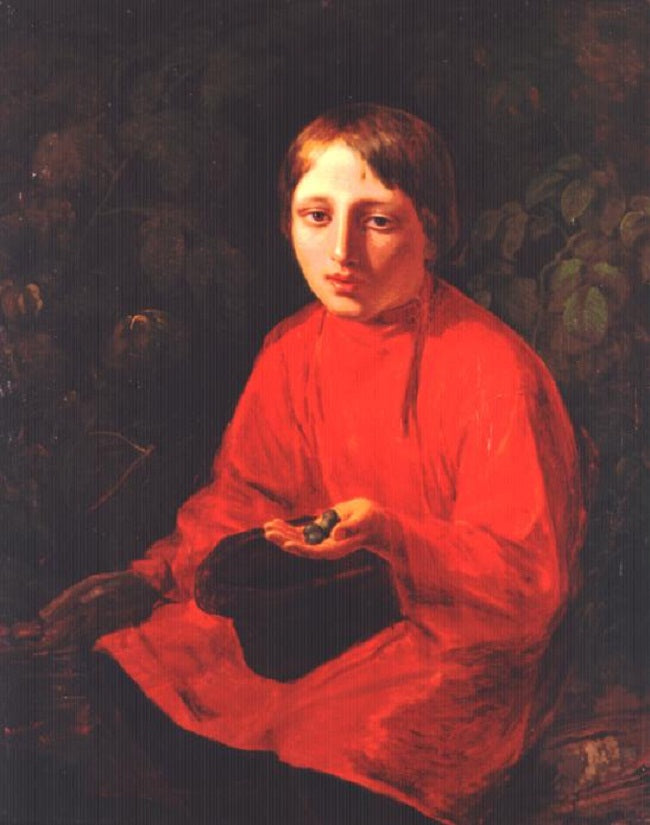 Boy in a Red Shirt, vintage artwork by Alexei Venetsianov, 12x8" (A4) Poster