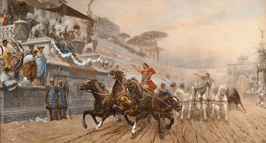 Competition of chariots in Circo Massimo, vintage artwork by Edouardo Ettore Forti, 12x8" (A4) Poster