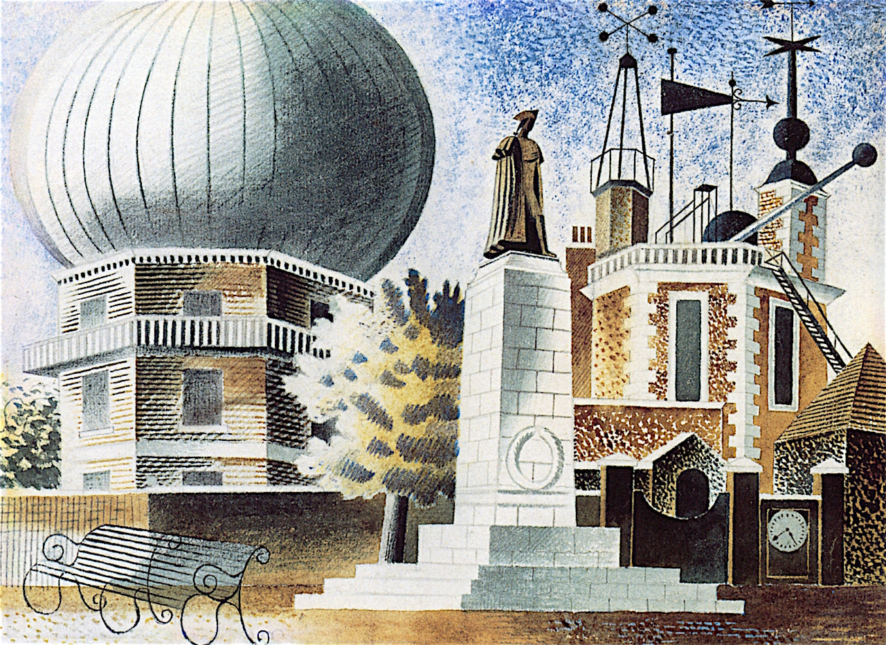 Greenwich Observatory, vintage artwork by Eric Ravilious, 12x8" (A4) Poster