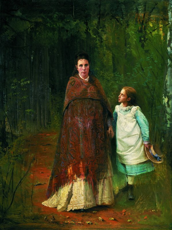 Portrait of the Artist’s Wife and Daughter, vintage artwork by Ivan Kramskoi, 12x8" (A4) Poster