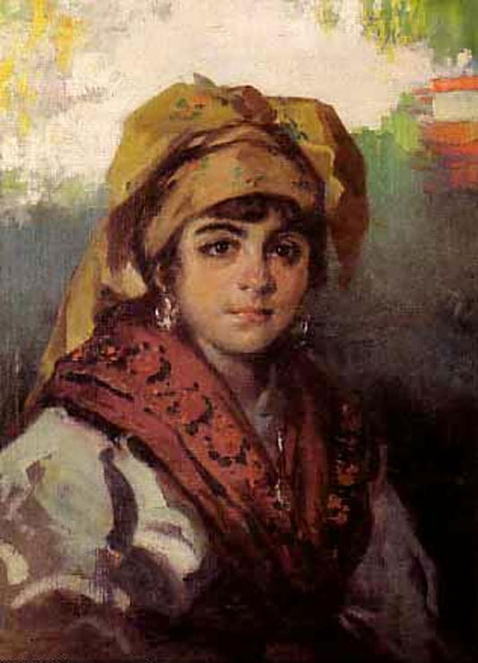 Retrato de NiÃ±a Asturiana, vintage artwork by Julio Vila y Prades, 12x8" (A4) Poster