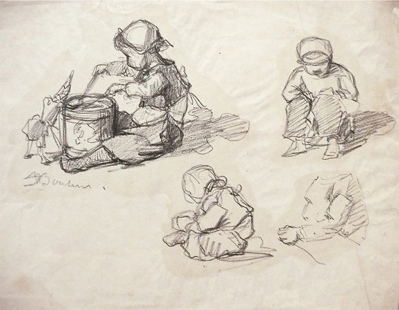 Study of children, vintage artwork by Auguste Bonheur, 12x8" (A4) Poster