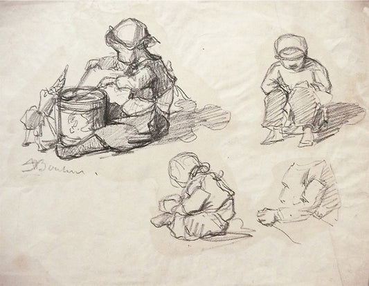 Study of children, vintage artwork by Auguste Bonheur, 12x8" (A4) Poster