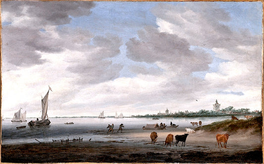 View of the River Lek and the Town of Vianen, vintage artwork by Salomon van Ruysdael, 12x8" (A4) Poster