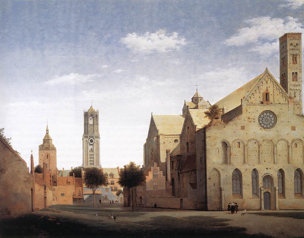 St Mary's Square and St Mary's Church at Utrecht, vintage artwork by Pieter Saenredam, 12x8" (A4) Poster