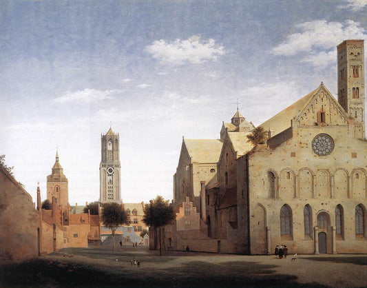 St Mary's Square and St Mary's Church at Utrecht, vintage artwork by Pieter Saenredam, 12x8" (A4) Poster