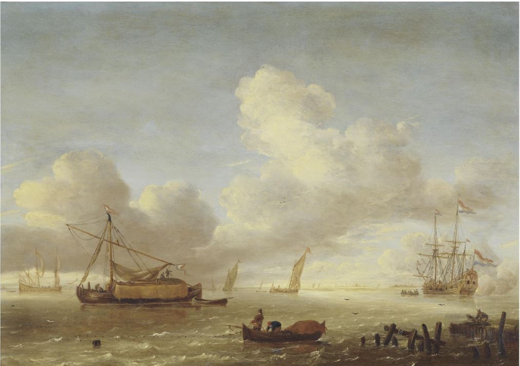 Ships in an Estuary, vintage artwork by Adriaen van Diest, 12x8" (A4) Poster